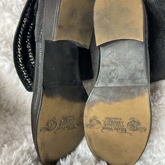 Nine West American Vintage Barstool ankle Boots Black Leather chain accent SZ8M - Picture 10 of 11